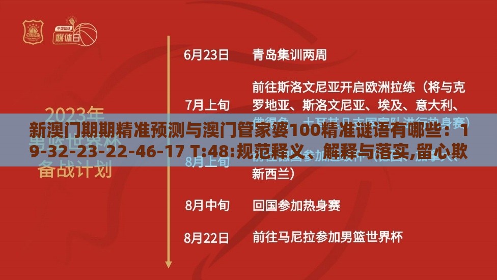 新澳门期期精准预测与澳门管家婆100精准谜语有哪些：19-32-23-22-46-17 T:48:规范释义、解释与落实,留心欺诈套路